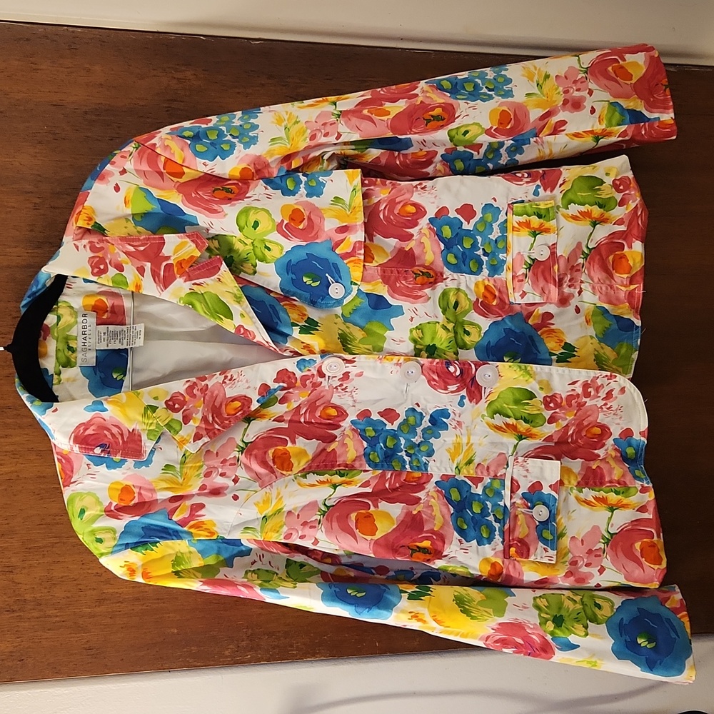 Sag Harbor Stretch Bright Flower Print Blazer